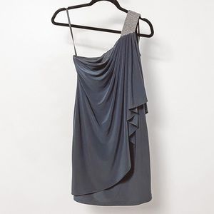 Cache One‎ Shoulder Beaded Strap Luxury NYE Chic Formal Mini Dress Gray Blue